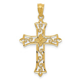 14k Diamond-cut Flower Center Scrolled Cross Pendant C4510
