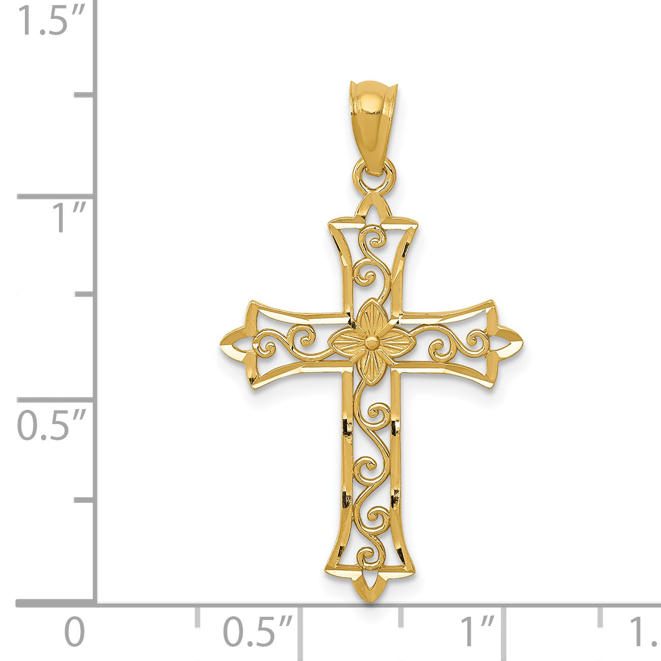 14k Diamond-cut Flower Center Scrolled Cross Pendant C4510