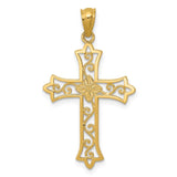 14k Diamond-cut Flower Center Scrolled Cross Pendant C4510
