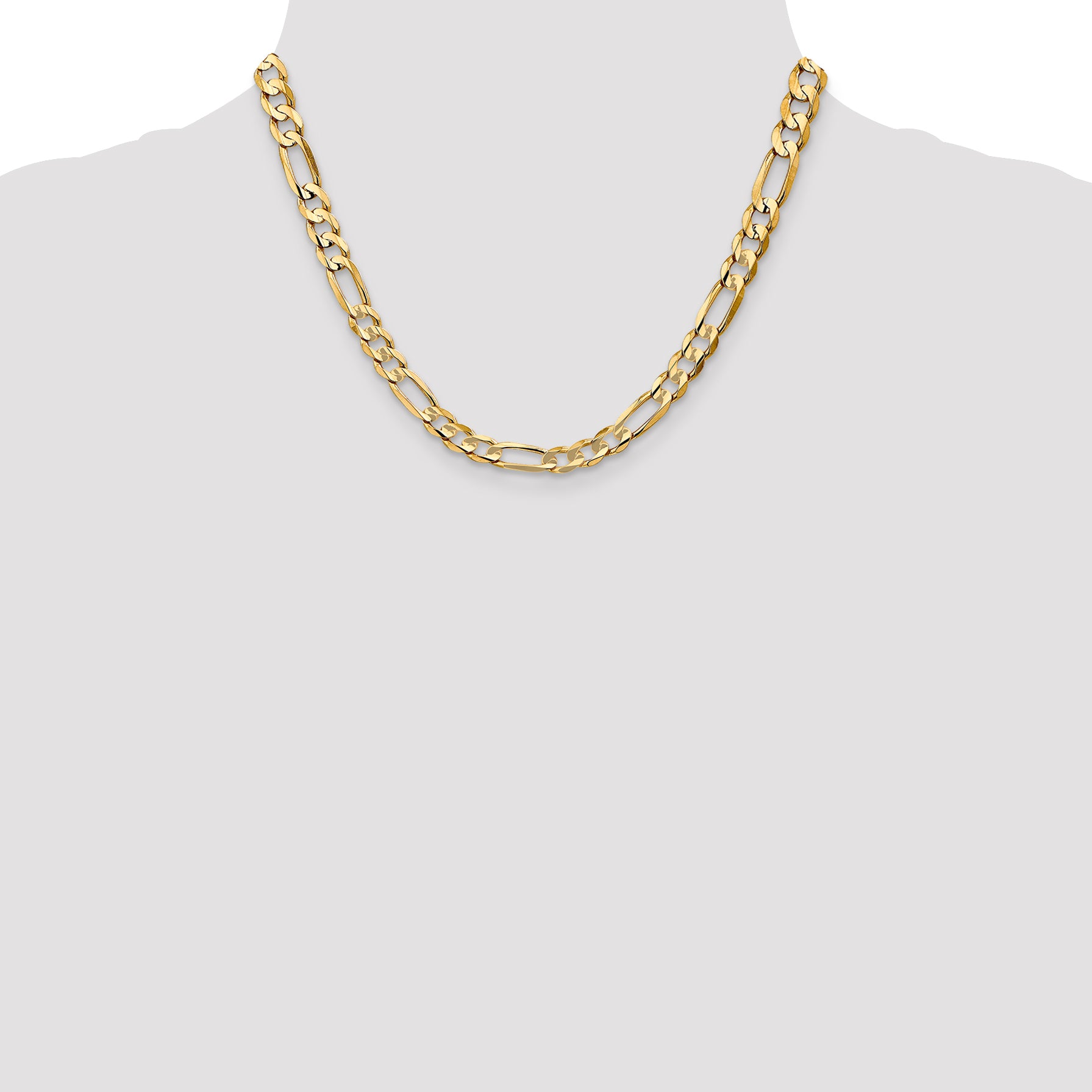 14K 26 inch 6.75mm Concave Open Figaro with Lobster Clasp Chain LFG180