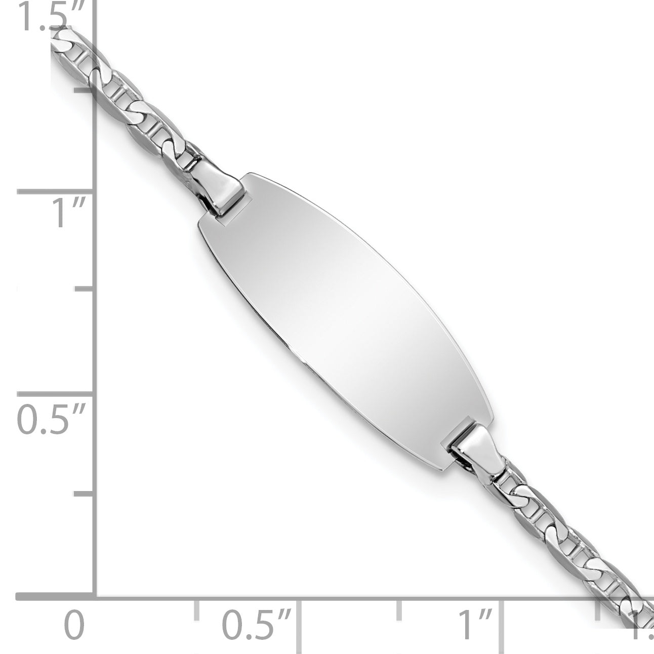 14k White Gold Polished Solid Chain/Solid Plate Anchor Link Oval 18.5x8mm Plate 5.5 inch Baby/Child ID Bracelet LID86W