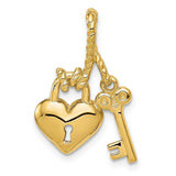 14K Polished Key Tied to Heart Lock Charm D1071