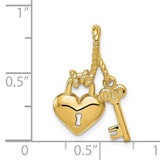 14K Polished Key Tied to Heart Lock Charm D1071