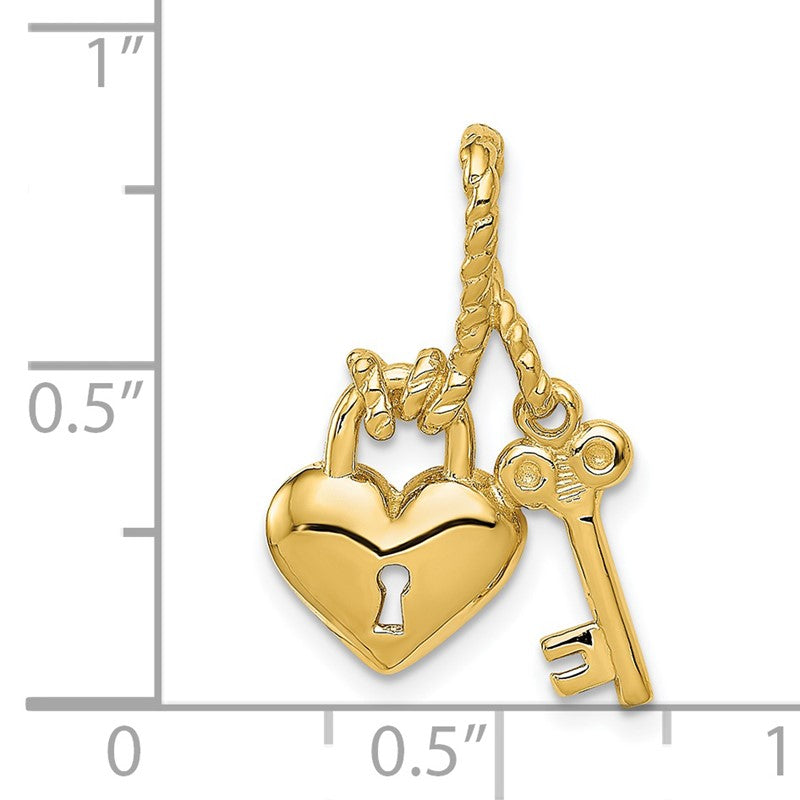 14K Polished Key Tied to Heart Lock Charm D1071