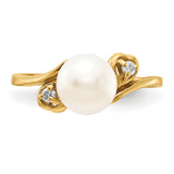 14k 7mm White Freshwater Cultured Pearl and 1/20 carat AA Diamond Ring Y4304PL/AA