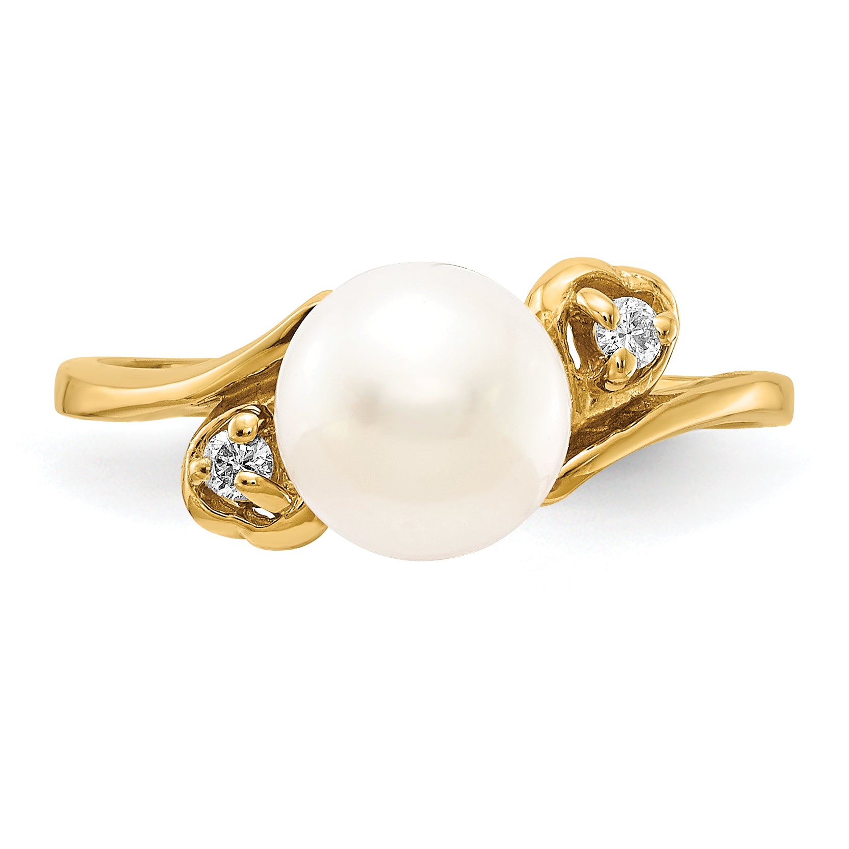 14k 7mm White Freshwater Cultured Pearl and 1/20 carat AA Diamond Ring Y4304PL/AA
