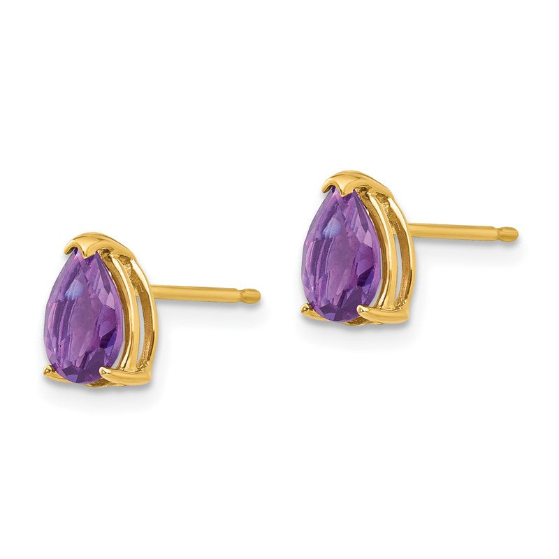 14k 7x5mm Pear Amethyst Post Earrings XE80AM