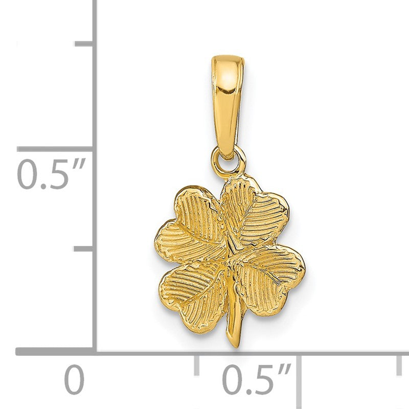14k Polished and Textured 4-Leaf Clover Pendant D4371