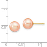 14k 8-9mm Pink Round Freshwater Cultured Pearl Stud Post Earrings X80PPI