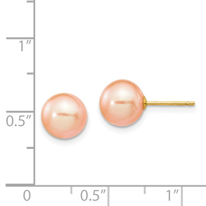 14k 8-9mm Pink Round Freshwater Cultured Pearl Stud Post Earrings X80PPI