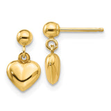 14k Madi K Puffed Heart Childrens Post Dangle Earrings GK511