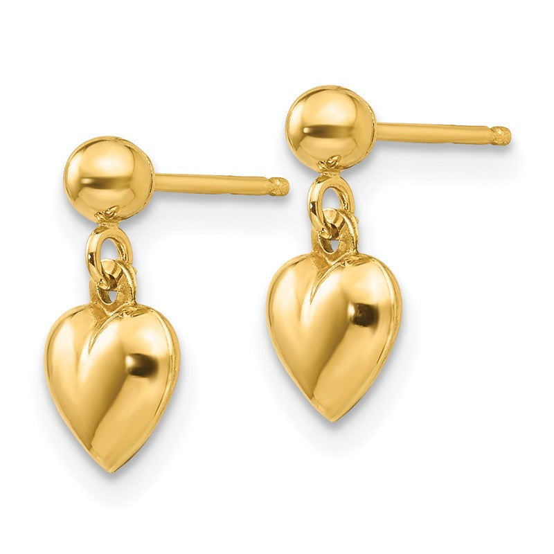 14k Madi K Puffed Heart Childrens Post Dangle Earrings GK511