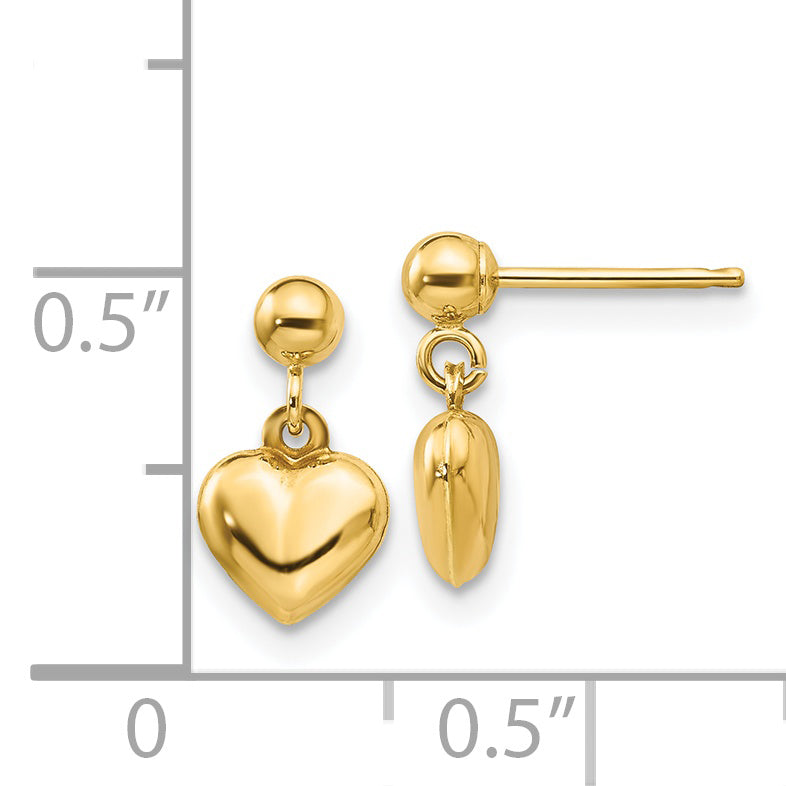 14k Madi K Puffed Heart Childrens Post Dangle Earrings GK511