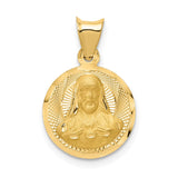14K Polished Diamond-cut Solid Sagrado Corazon de Jesus Round Pendant K5594