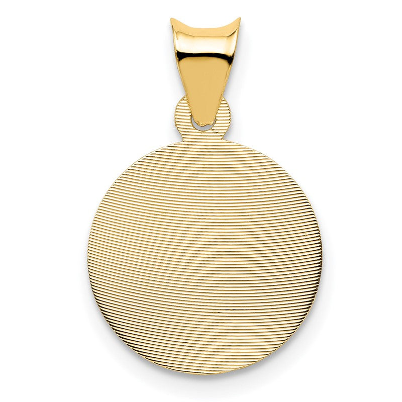 14K Polished Diamond-cut Solid Sagrado Corazon de Jesus Round Pendant K5594
