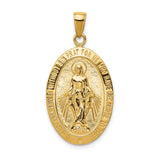 14k Polished and Satin Solid Miraculous Medal Oval Pendant K5647