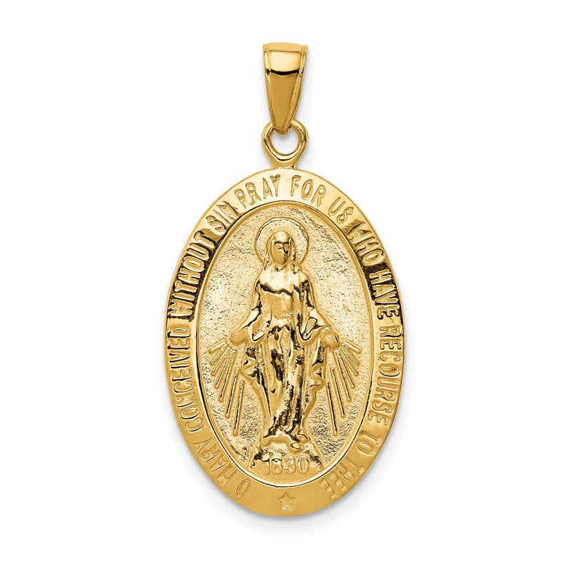 14k Polished and Satin Solid Miraculous Medal Oval Pendant K5647