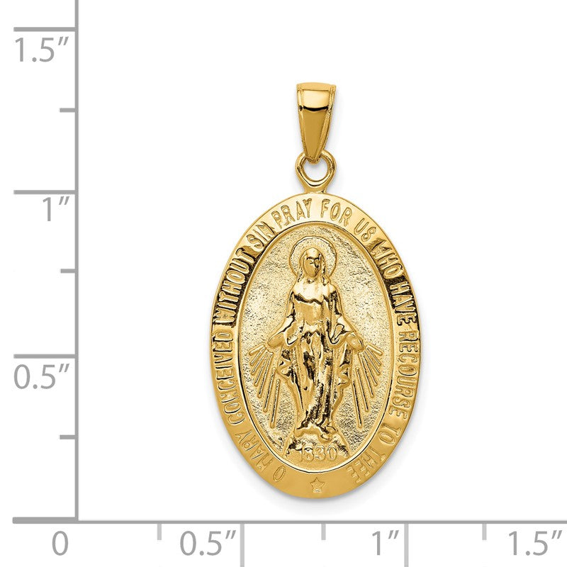 14k Polished and Satin Solid Miraculous Medal Oval Pendant K5647