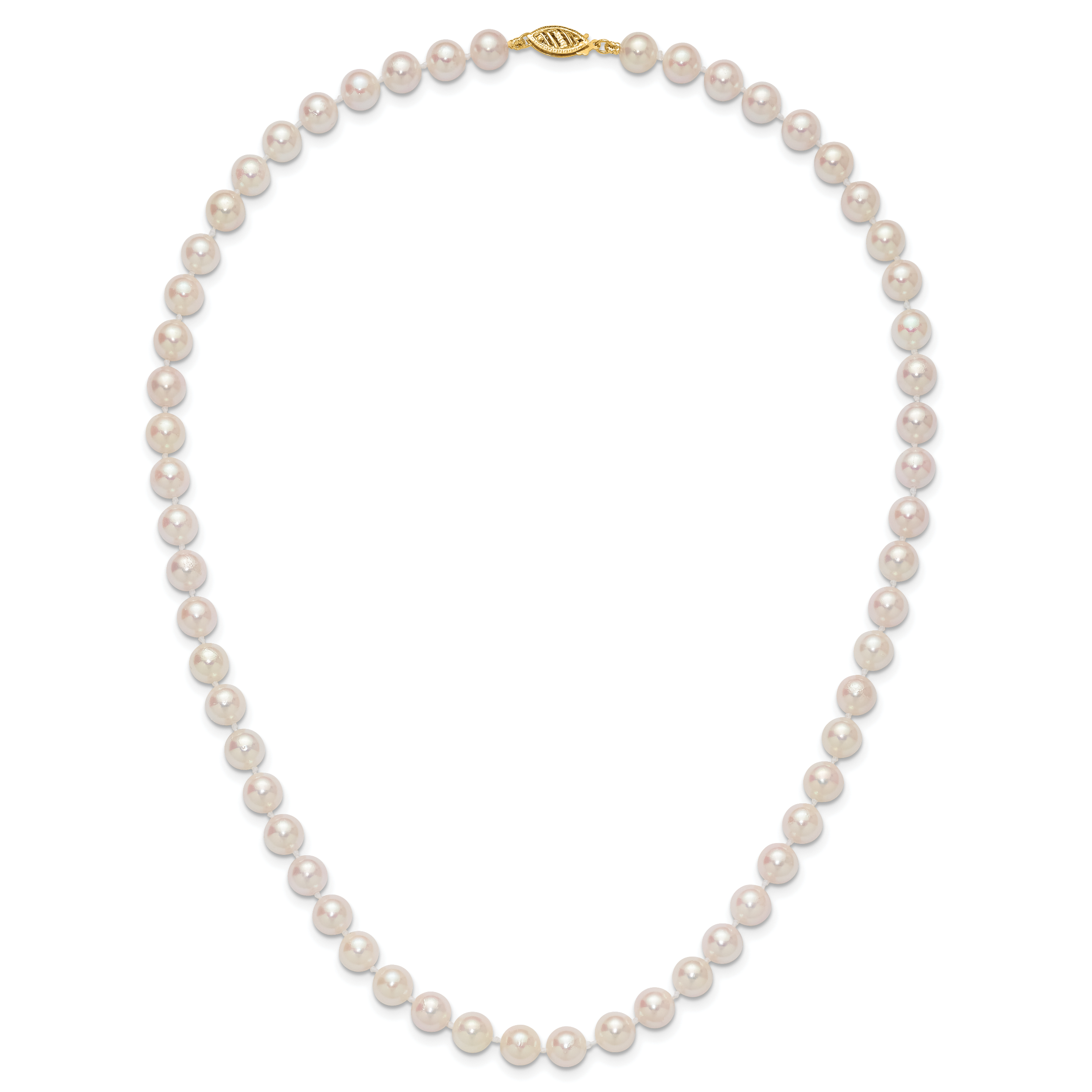 14k 7-8mm White Round Akoya Saltwater Cultured Pearl 16 inch Necklace PL70AA
