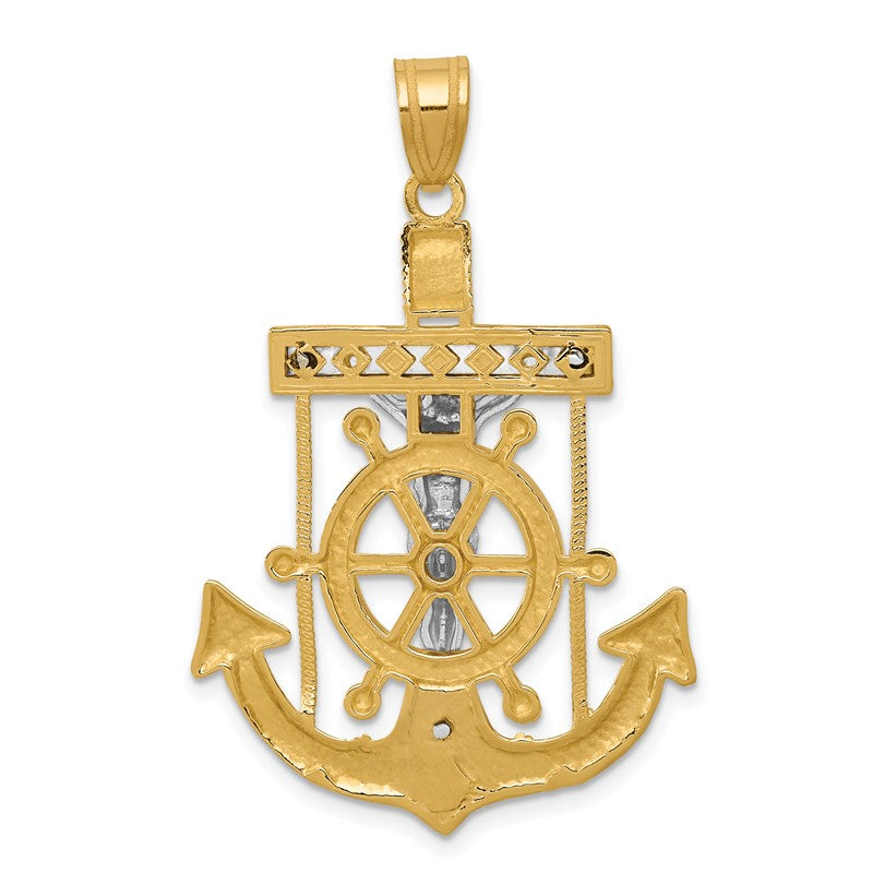 14k Two-tone Diamond-cut Mariners Crucifix Pendant C3716
