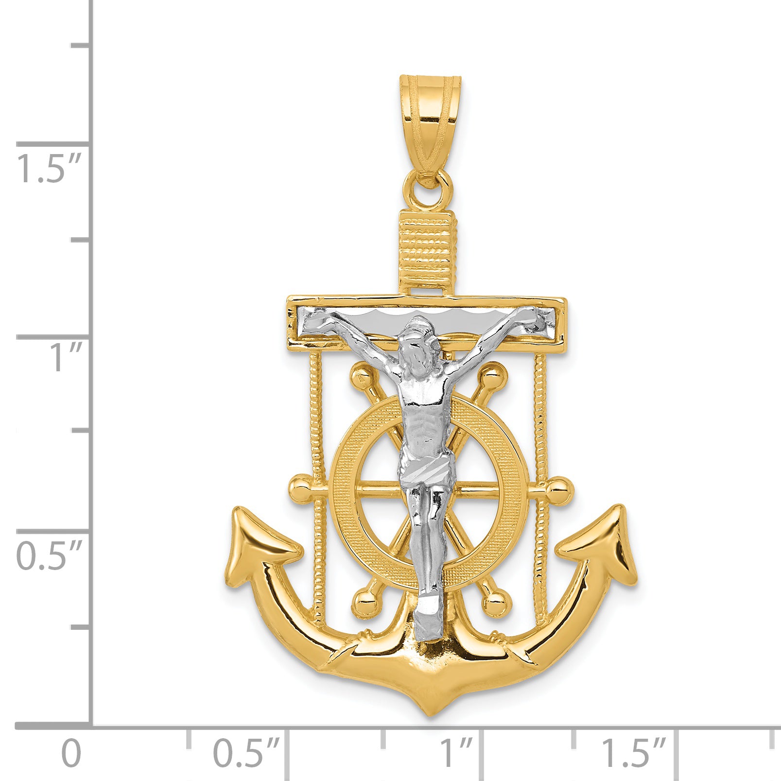 14k Two-tone Diamond-cut Mariners Crucifix Pendant C3716