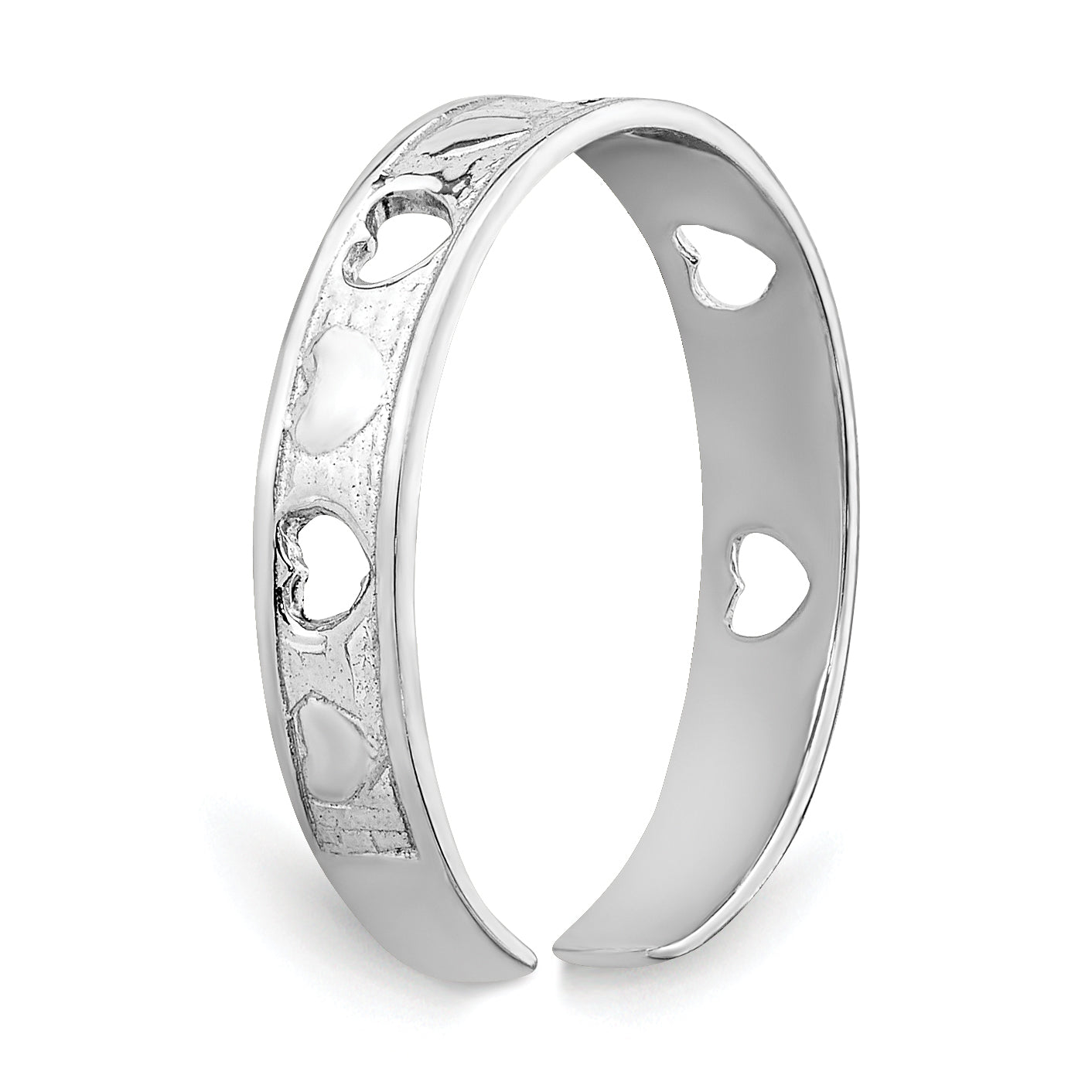14k White Gold Polished with Hearts Toe Ring K5106