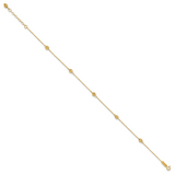 14k Diamond-cut Beads 5-Station 9 inch Plus 1 inch Bead Dangle Extender - Total 10 inch Anklet ANK227