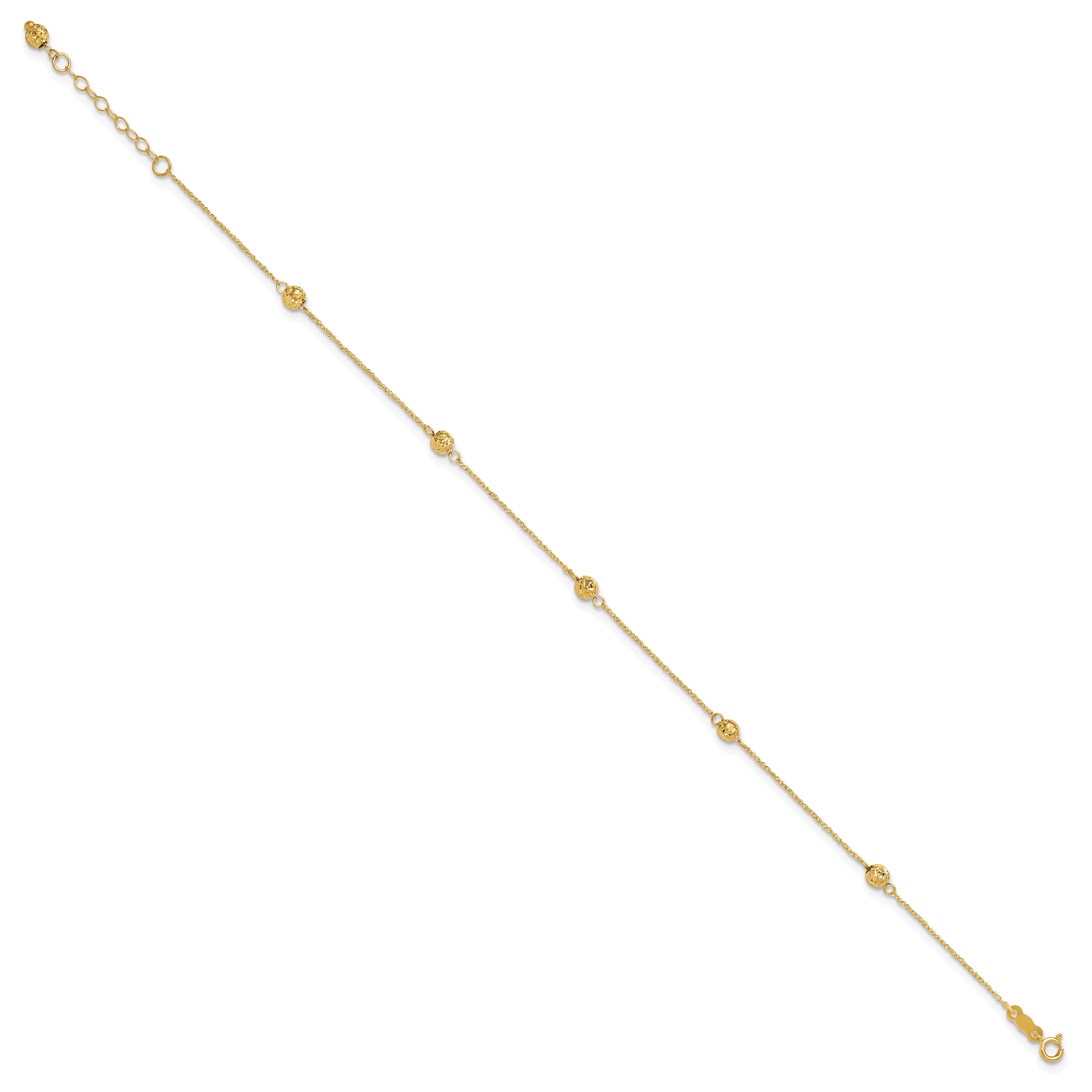 14k Diamond-cut Beads 5-Station 9 inch Plus 1 inch Bead Dangle Extender - Total 10 inch Anklet ANK227
