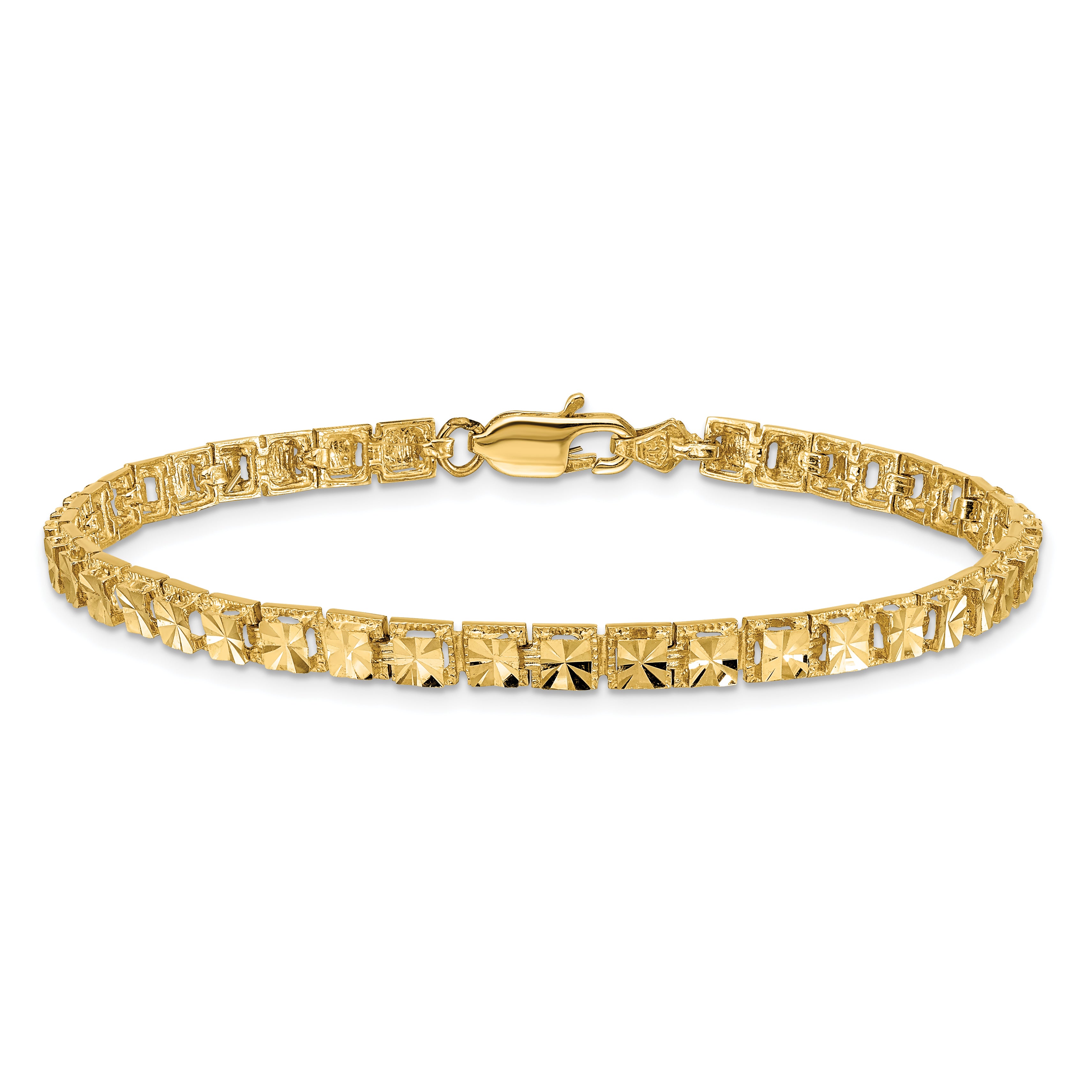 14K Polished 4mm Diamond-Cut Squares 7.25 inch Bracelet FB1538