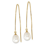 14k 7-8mm White Teardrop Freshwater Cultured Pearl Box Chain Threader Earrings XF713E