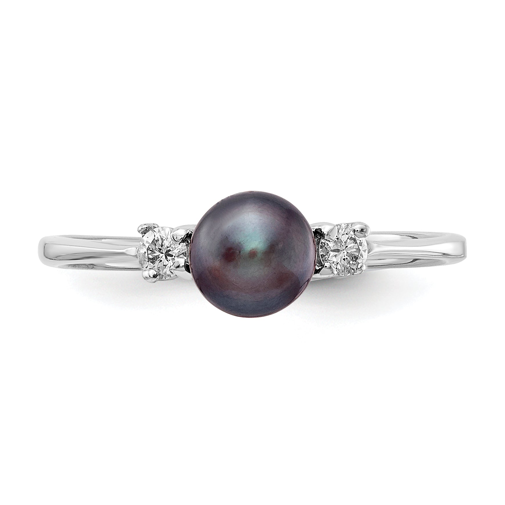 14k White Gold 5mm Black Freshwater Cultured Pearl and 1/15 carat A Diamond Ring X9742BP/A