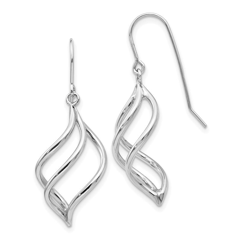 14K White Gold Swirl Dangle French Hook Earrings Z1155