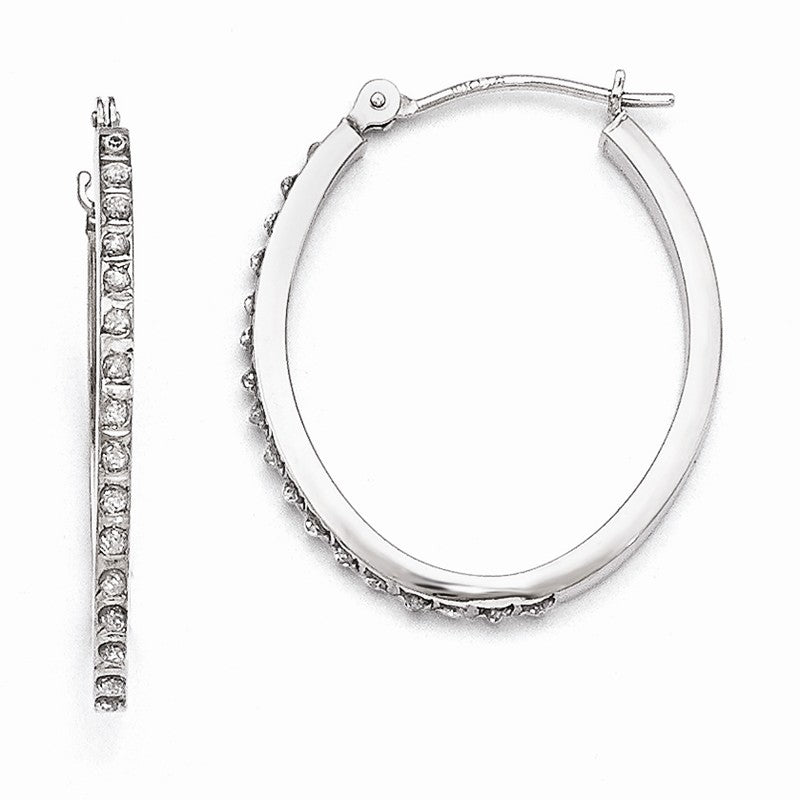14k White Gold Diamond Fascination Diamond Dust/Accent 2x26mm Oval Hoop Earrings DF120