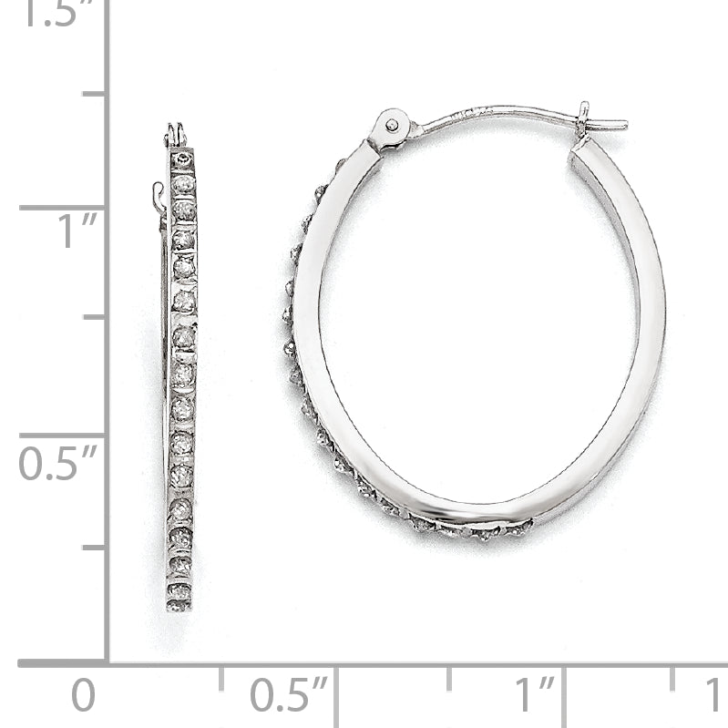 14k White Gold Diamond Fascination Diamond Dust/Accent 2x26mm Oval Hoop Earrings DF120
