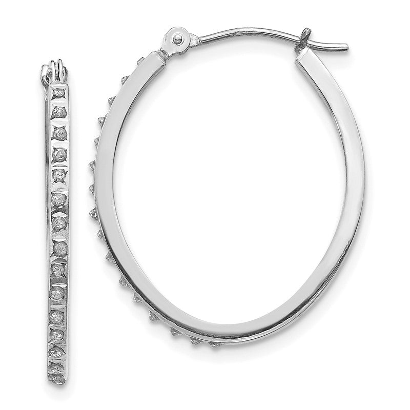 14k White Gold Diamond Fascination Diamond Dust/Accent 2x26mm Oval Hoop Earrings DF120