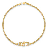 14k Polished Dolphin and Filigree Bismark Chain 10 inch Anklet ANK2