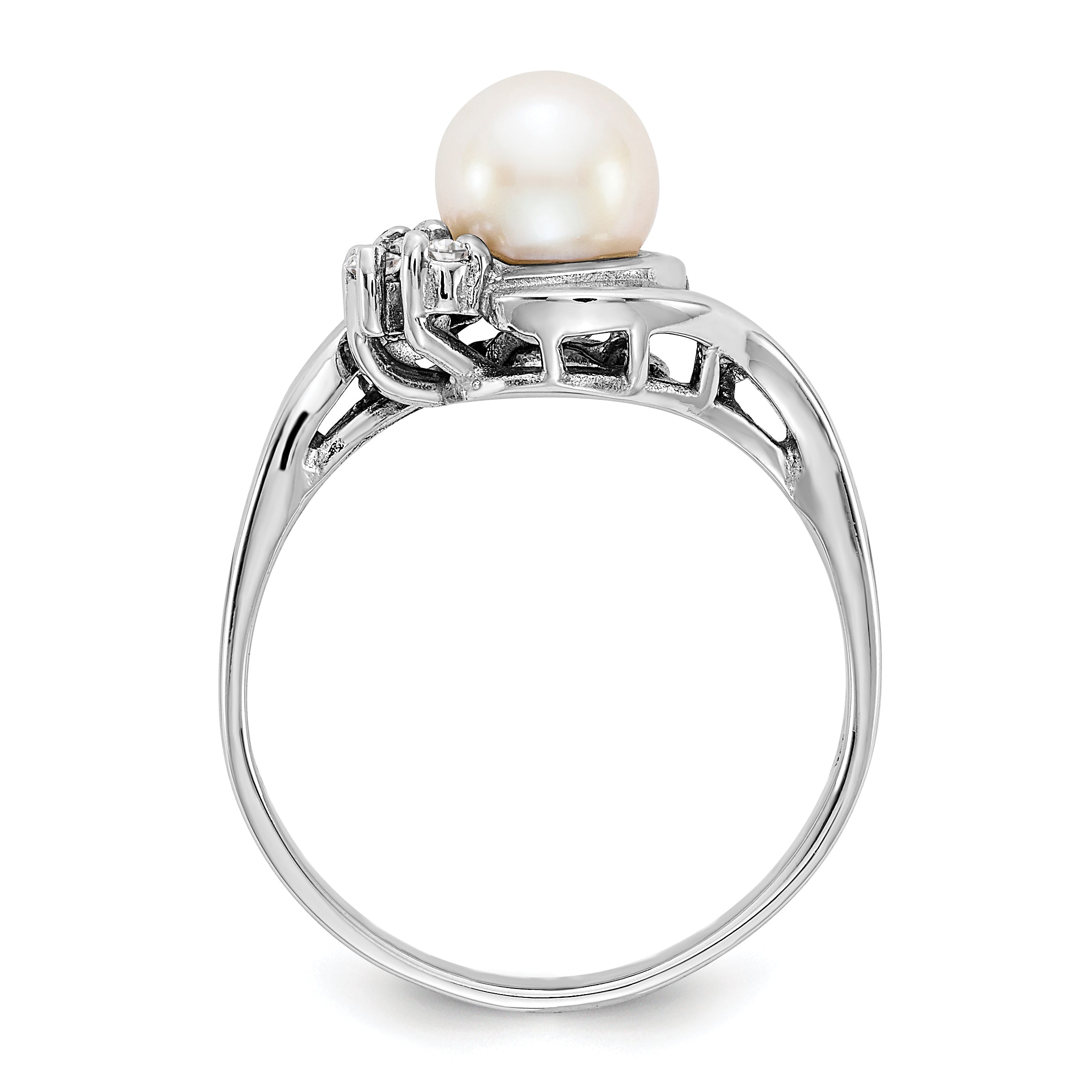 14k White Gold 6mm White Freshwater Cultured Pearl and 1/20 carat A Diamond Ring Y4316PL/A