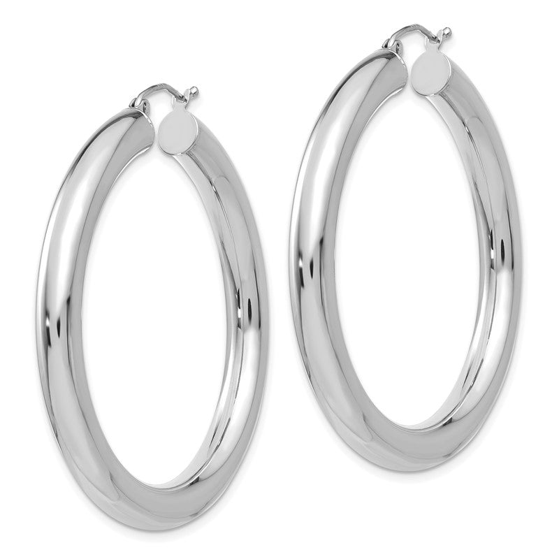 14k White Gold 5x45mm Polished Tube Hoop Earrings T873
