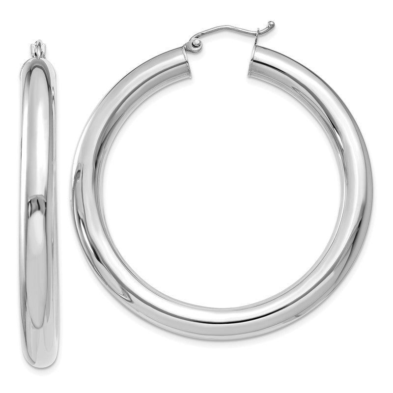 14k White Gold 5x45mm Polished Tube Hoop Earrings T873