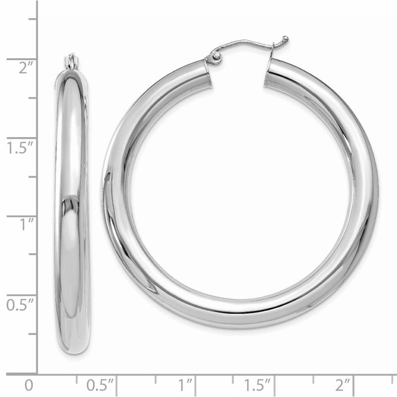 14k White Gold 5x45mm Polished Tube Hoop Earrings T873
