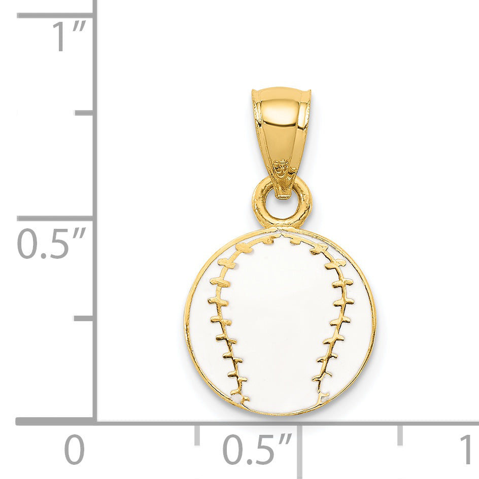 14k White Enameled Baseball Pendant K2092