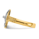 14K Two-Tone Mens Polished Diamond-Cut Crucifix Ring C2116