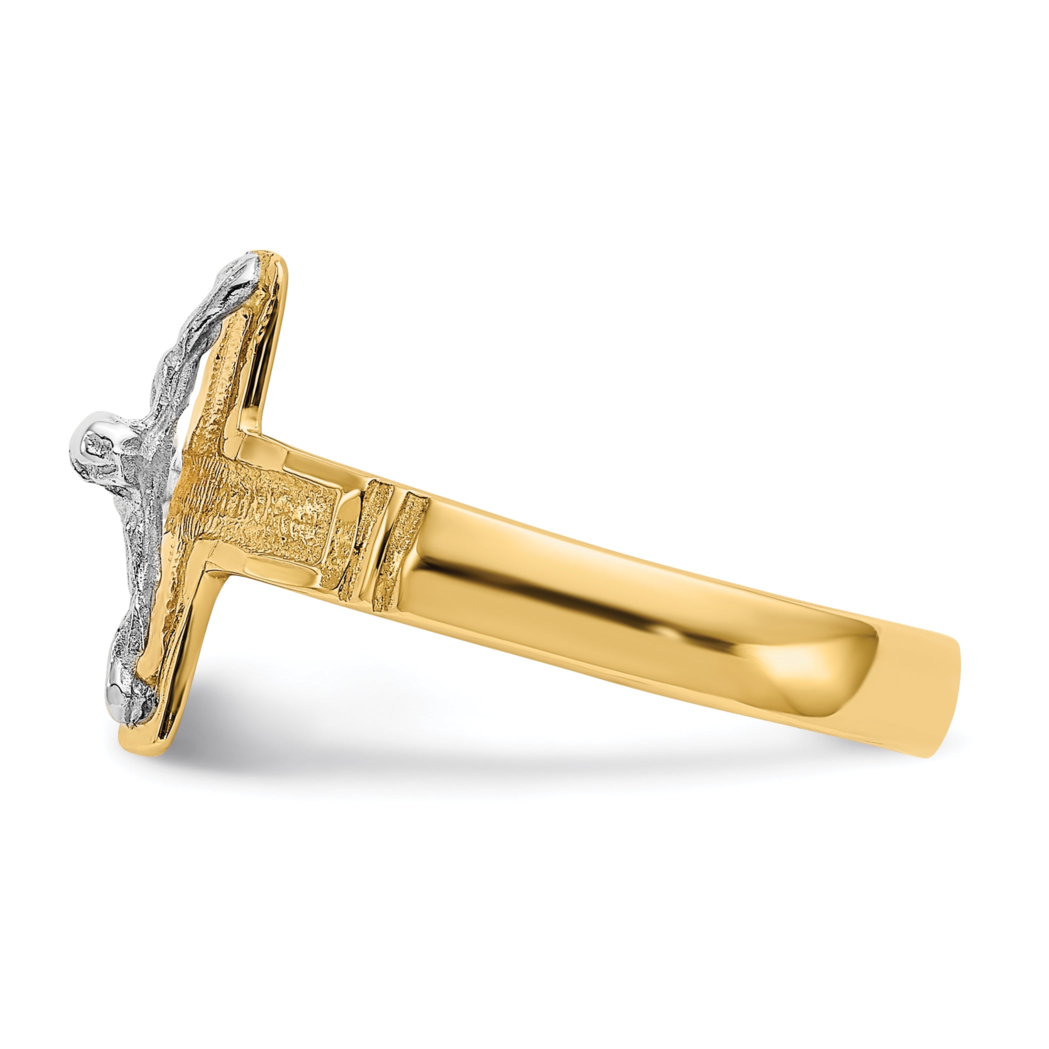 14K Two-Tone Mens Polished Diamond-Cut Crucifix Ring C2116