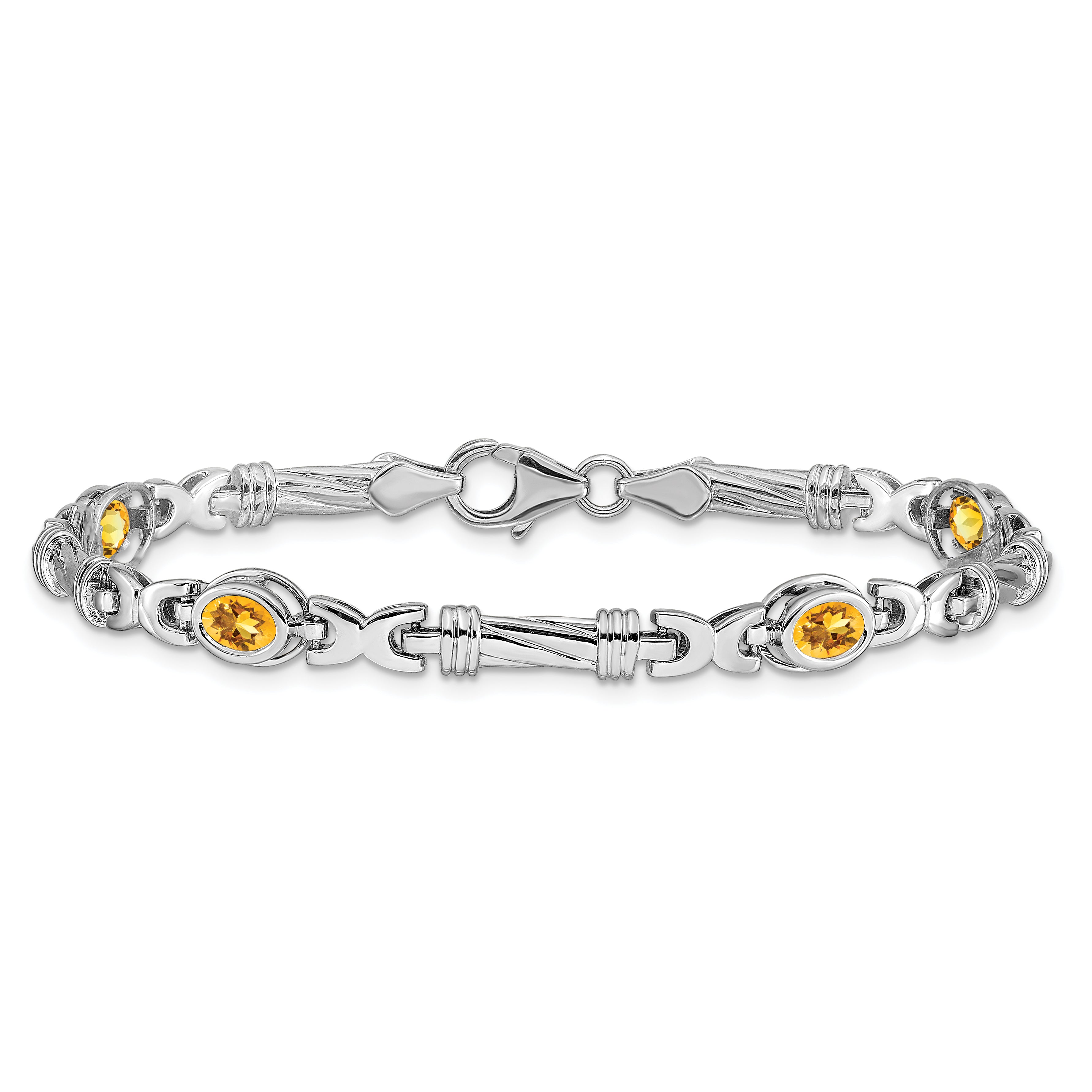 14k White Gold Complete Oval Amethyst Fancy Link 7 inch Bracelet BM4497