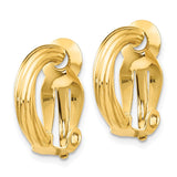 14k 3x16mm Ribbed Half Hoop Omega Back Non-Pierced Earrings Z915