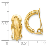 14k 3x16mm Ribbed Half Hoop Omega Back Non-Pierced Earrings Z915