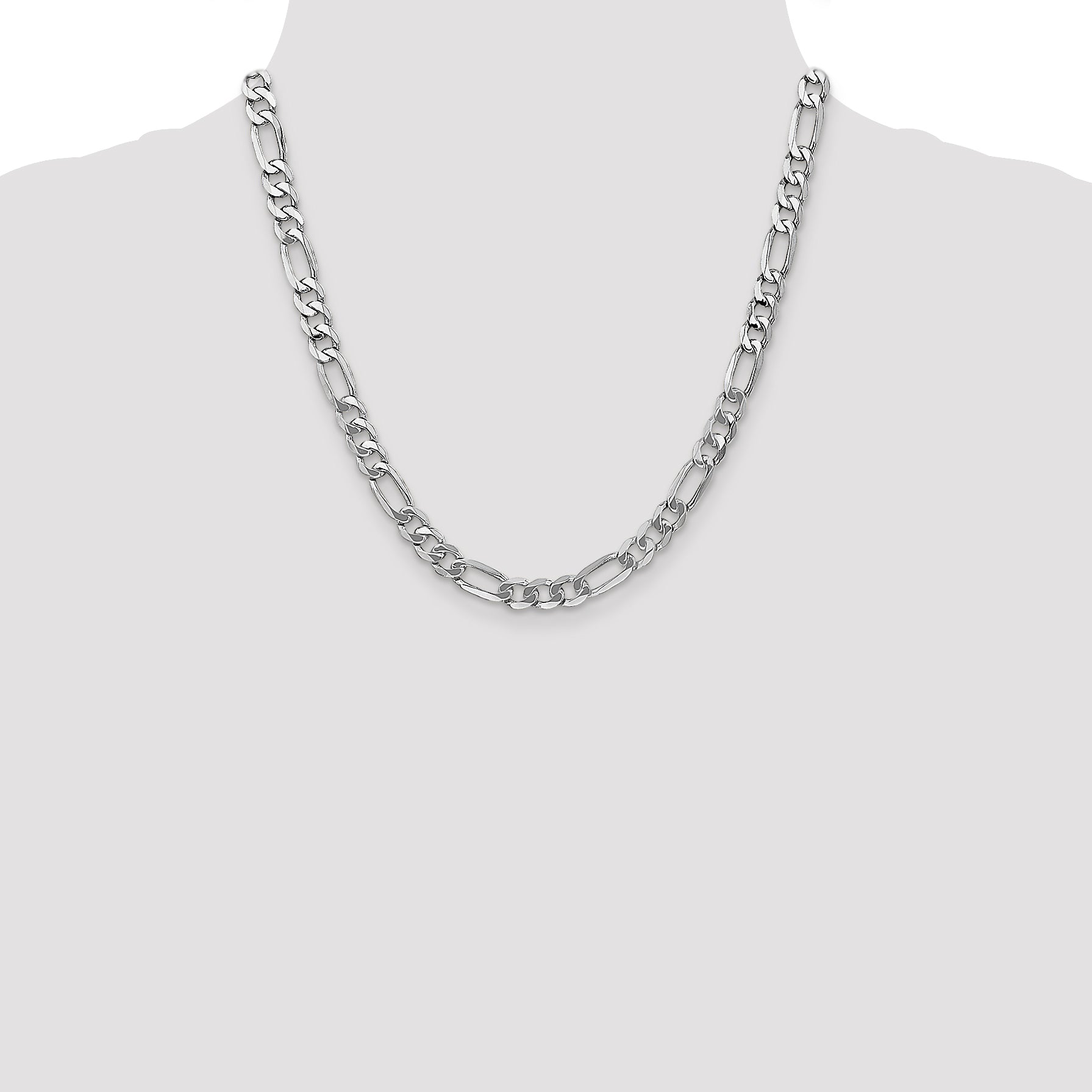 14K White Gold 20 inch 7mm Flat Figaro with Lobster Clasp Chain WFIG180