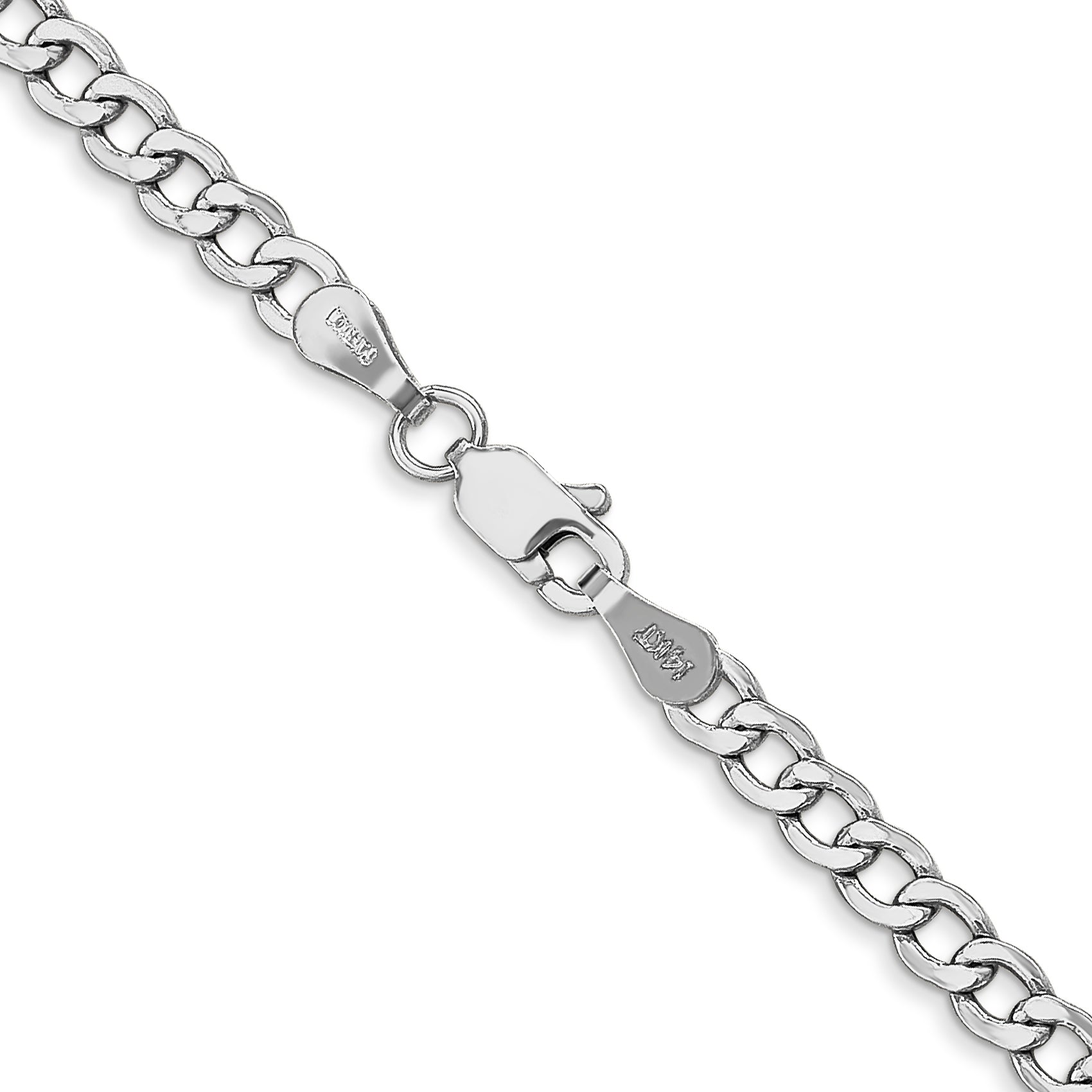 14K White Gold 10 inch 3.35mm Semi-Solid Curb with Lobster Clasp Anklet BC103