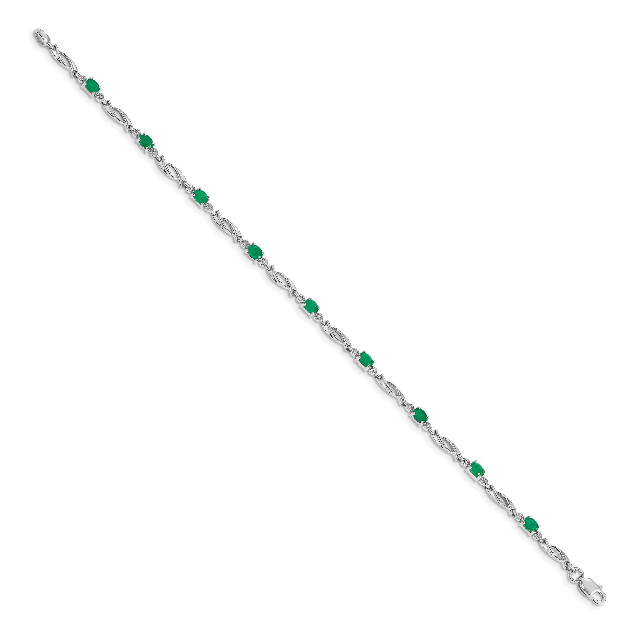 14k White Gold Complete Diamond and Oval Emerald Fancy Link 7.25 inch Bracelet BM4476