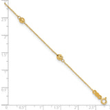 14k Diamond-cut Beads 5-Station 9 inch Plus 1 inch Bead Dangle Extender - Total 10 inch Anklet ANK227